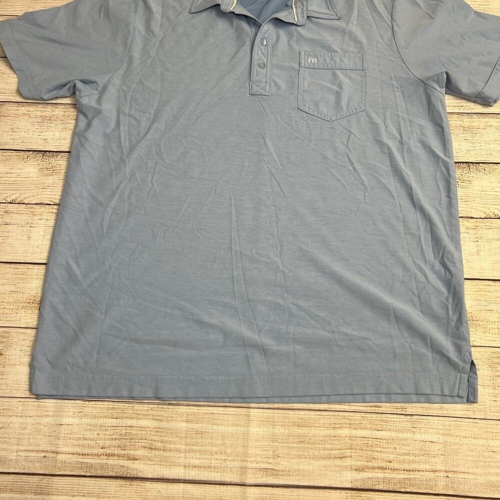 TravisMathew Polo Shirt Mens XL Light Blue Pima Cotton Blend Chest Pocket Logo - Picture 13 of 13